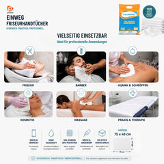 Serviettes jetables pour coiffure 75 × 40 cm – 100 pièces – Emballage individuel hygiénique
