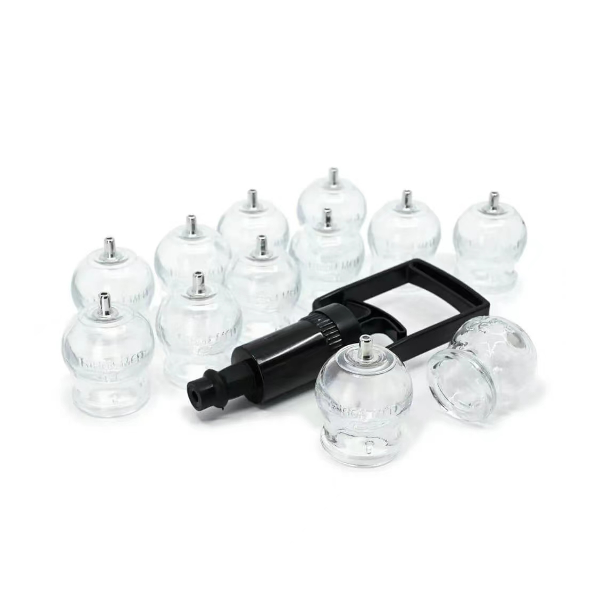 Schröpfset aus Glas, 12 Schröpfgläser + 1 Handpumpe