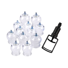 Schröpfset aus Glas, 12 Schröpfgläser + 1 Handpumpe