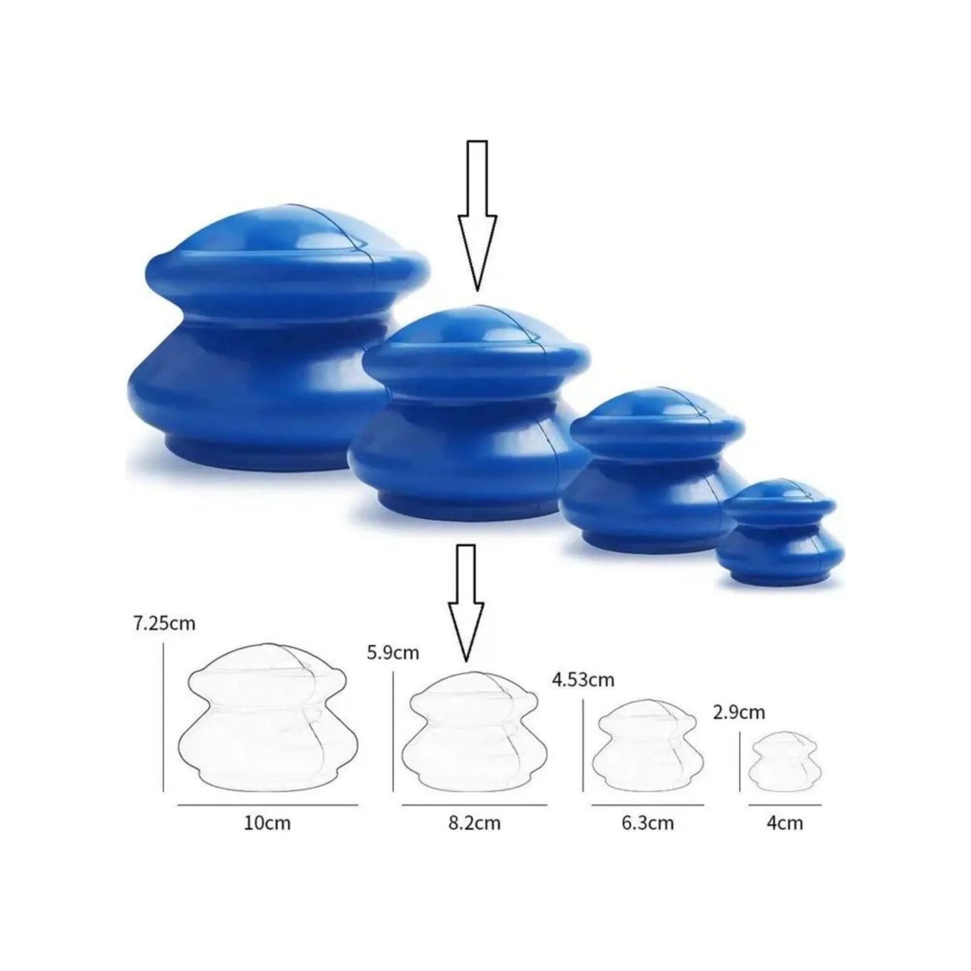 Silikon Schröpfset, 4-teilig (Blau)